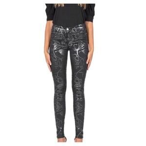 Black Orchid Gisele High Rise Skinny Black Foil Embossed Rose Printed Jean 25 /0